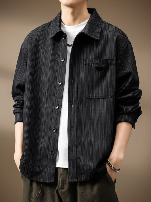 Fancy Japanese Style Bamboo Pattern Shirt Coat Men Spring & Fall Loose New Retro Tops Workwear Long Sleeve Shirt