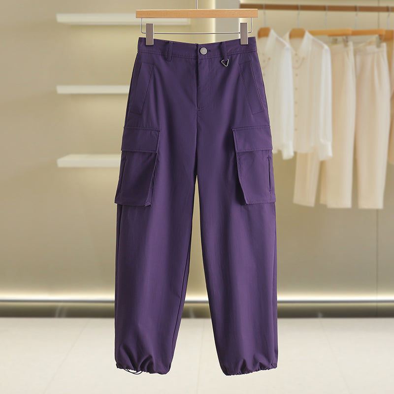 Casual Wind Loose Tappered Pure Color Cargo Pants