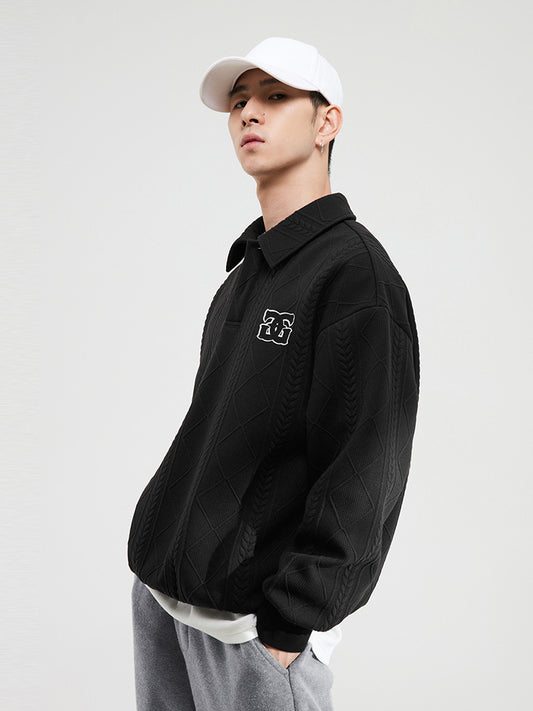 Gong Junsame GXG Men's Clothing Fleece-lined Texture Heavy Weight Casual Sweatshirt Men's Shirt Collar Sweater Men's Autumn Hot Sale