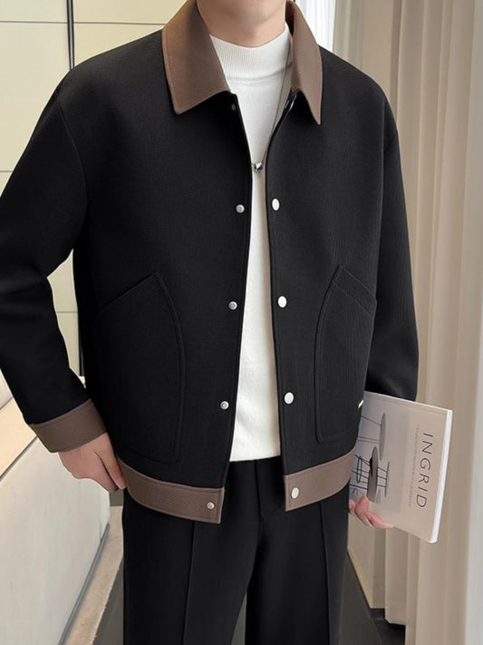 Spring and Autumn Lapel Contrast Color Casual Jacket Slimming Coat