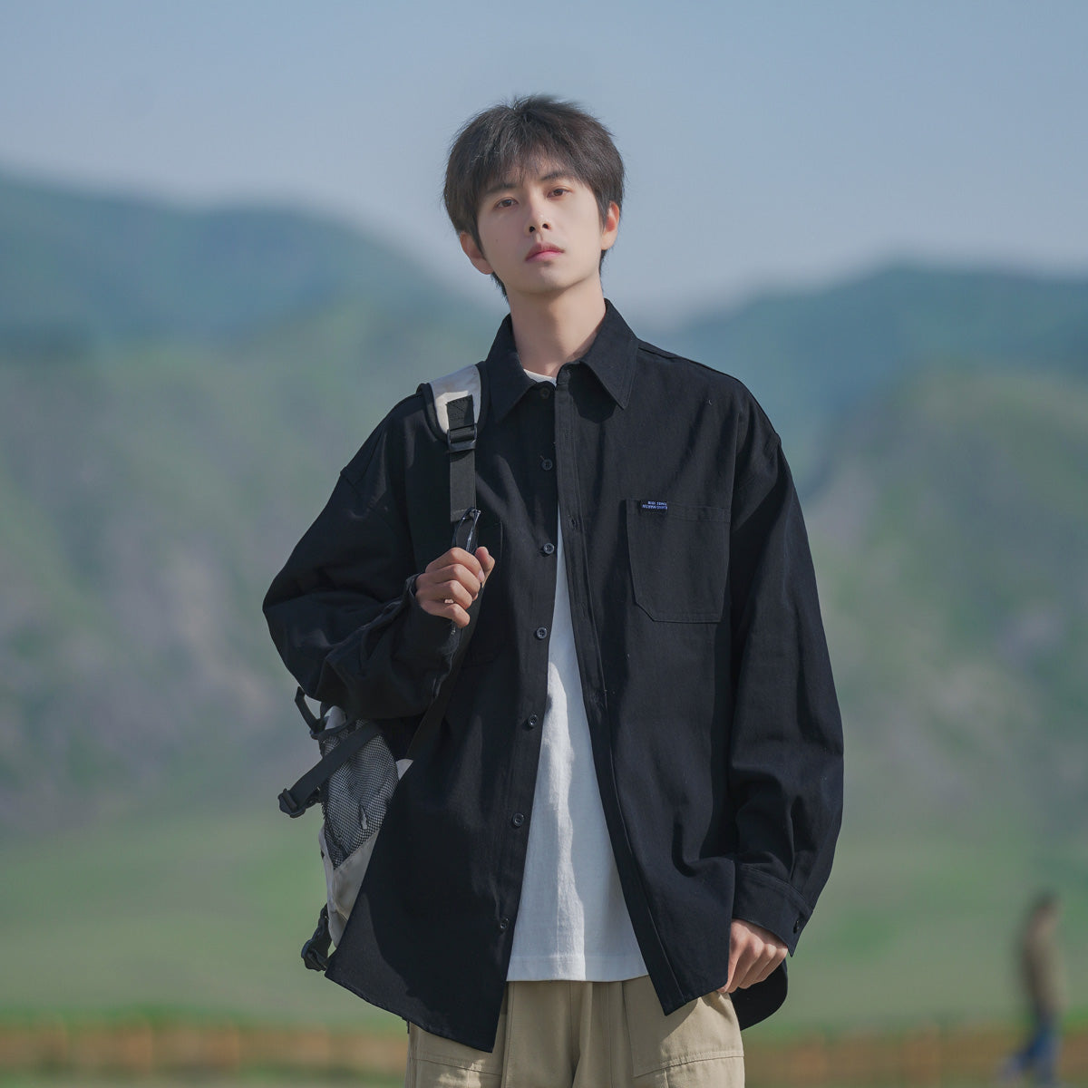 Black Long Sleeves Fall and Winter Teenager Feeling Casual Boys Parka