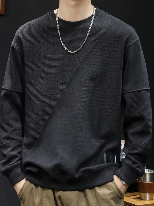 Trendy Fleece-lined Spring and Autumn Patchwork Plus Size Men's Clothing Sweatshirt