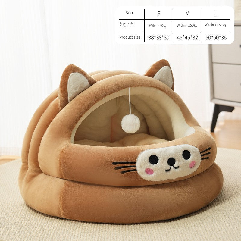 Cathouse Doghouse Semi-Closed Thickened Cat Ears Pet Bed Winter Heattech Pet Supplies All Year Round Neutral Nest