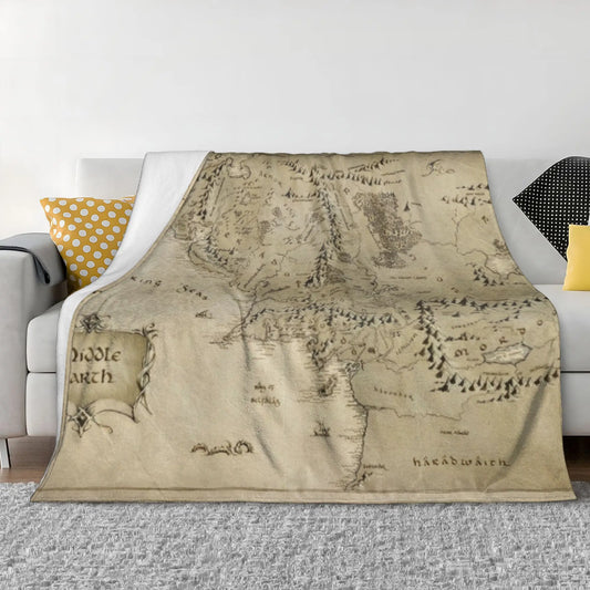 L-Lords Of The R-Rings Middle Earth Map Fuzzy Blankets Movie Funny Throw Blankets for Home Hotel Sofa 150*125cm Bedspread