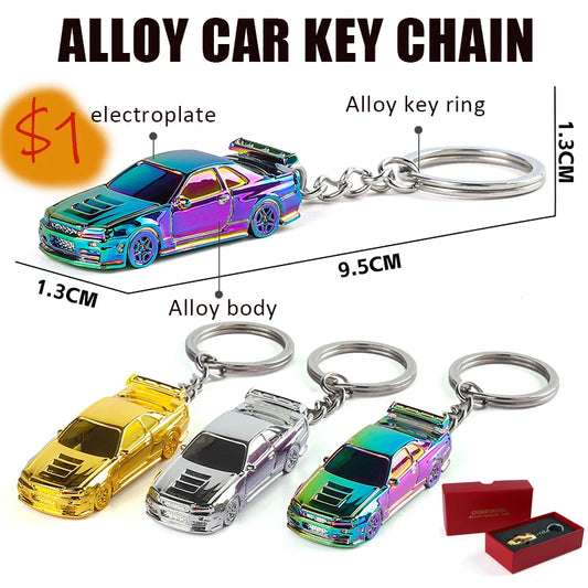 1/64 Electroplate Alloy Model Car Key chain GTR R34 RS7 Diecasts Metal collection decoration Exquisite gift box