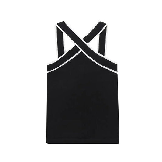 TRAF 2023 Black Knit Tank Top Female Off Shoulder Crop Tops For Women Backless Sleeveless Top Woman Streetwear Sexy Summer Tops