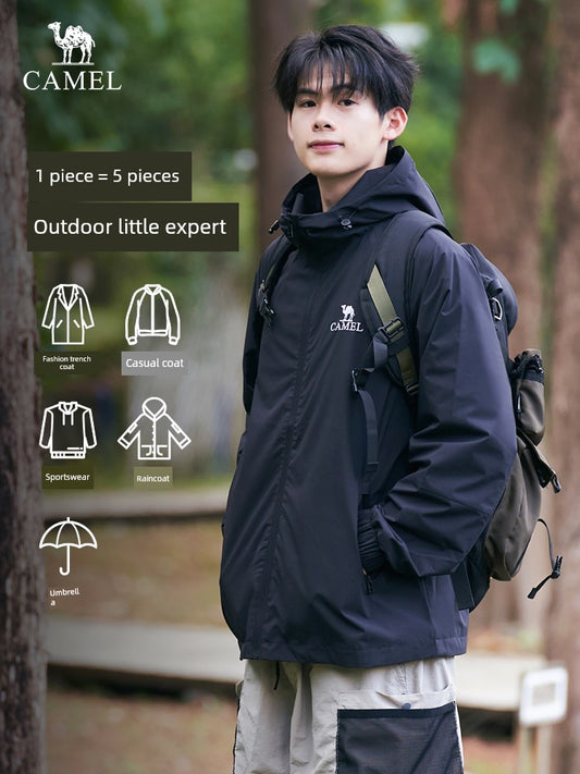 Camel Spring and Autumn Waterproof Outwear Color Matching Wind Coat