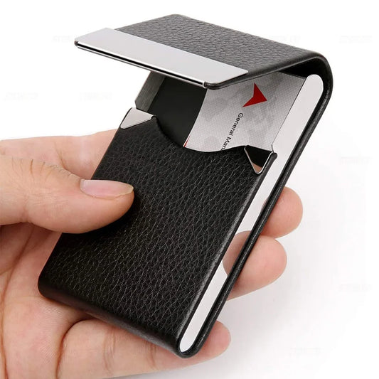 KISMIS PU Leather Business Card Holder Case - Slim Metal Pocket Holder with Magnetic Shut