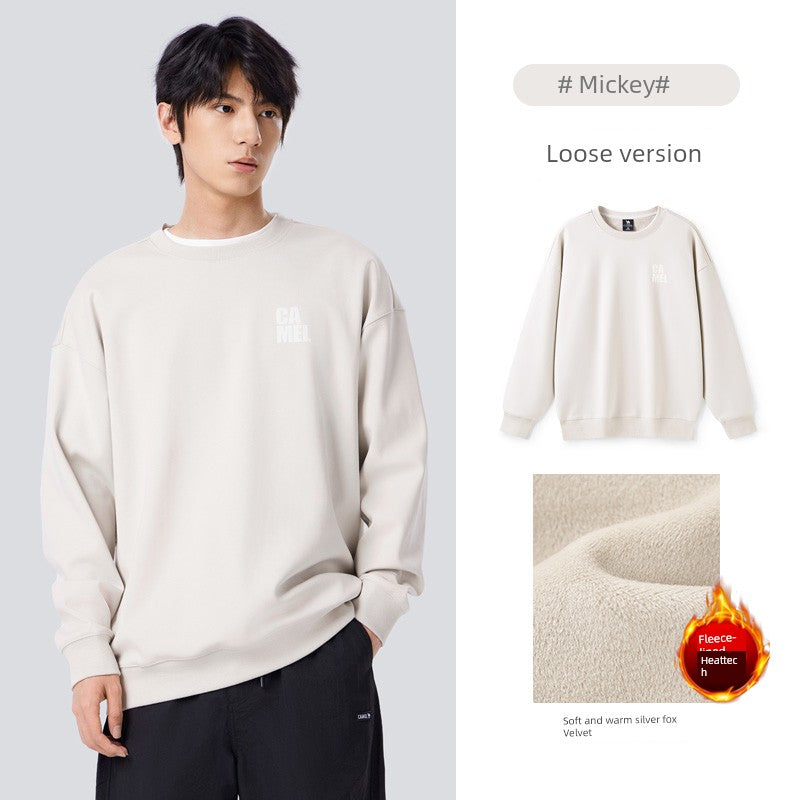 Camel Men's round Collar Sweater Men's Spring and Autumn 2025 Couple Pullover Pure Color Long Sleeves T-Shirt Bottoming Shirt Tops Men