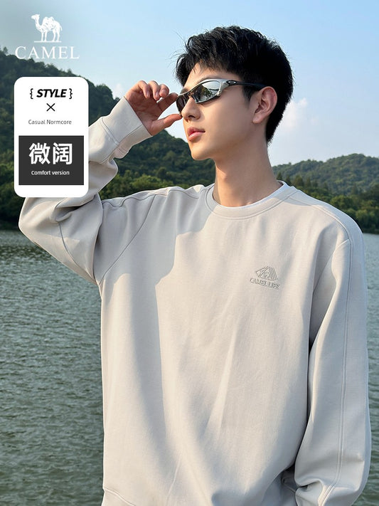 Camel Men's round Collar Sweater Men's Spring and Autumn 2025 Couple Pullover Pure Color Long Sleeves T-Shirt Bottoming Shirt Tops Men