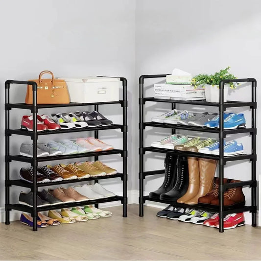 Multilaye Shoe Rack Shoes Organizer Metal Load-Bearing Footwear Organizer For Living Room Space Saving Fashion Black Shoe Shelf