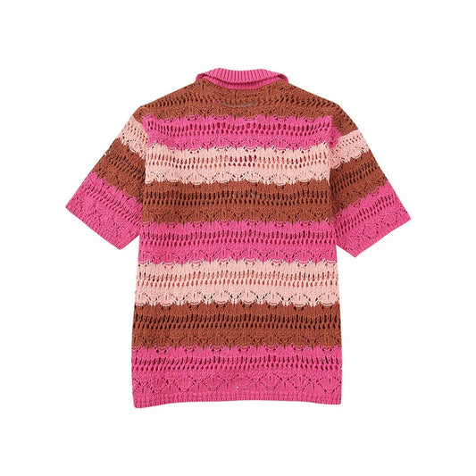 Aoaiiys Knitted 2 Pieces Shorts Sets Women Short Sleeve Tops Summer Hollow Out Two Piece Set Striped High Waisted Shorts Sets