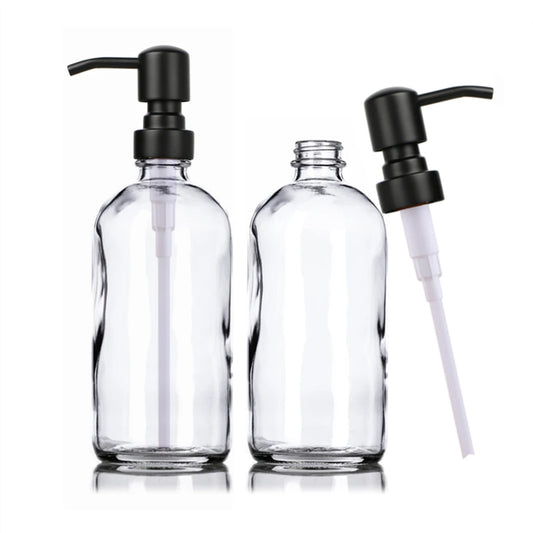 Clear Glass Soap Dispenser, Bathroom Kitchen Hand Dish Soap Dispenser Set with Matt Black Stainless Steel Pump, 2pcs 16Oz 500ml