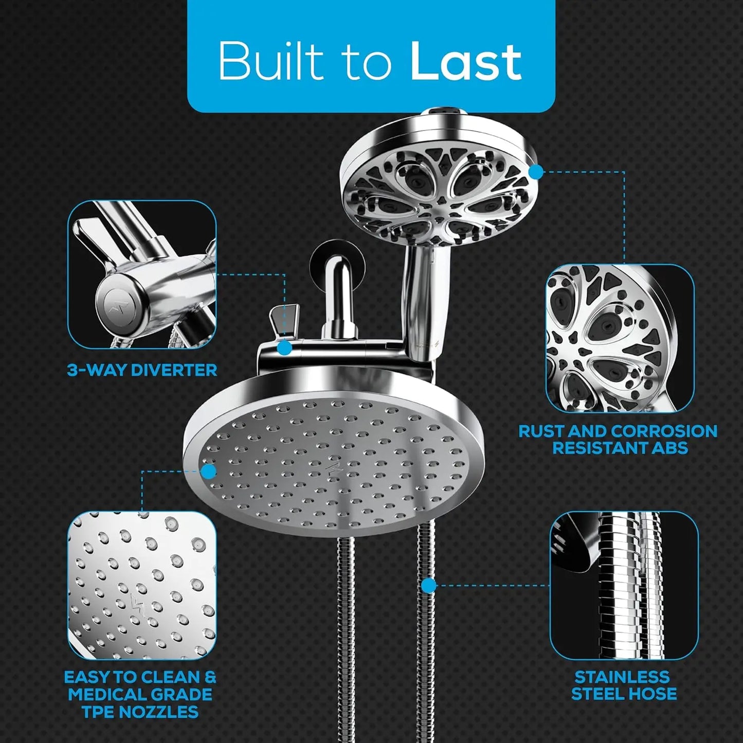 Dual Shower Head - 8'' High Pressure Rain Shower Heads with Handheld Spray Combo, Handheld & Dual Mode Easy Install