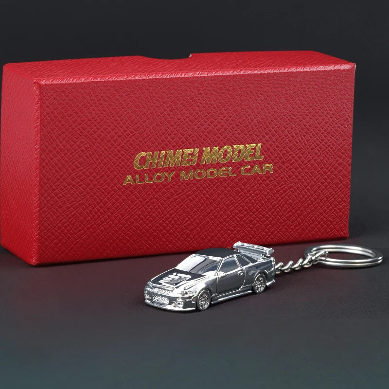 1/64 Electroplate Alloy Model Car Key chain GTR R34 RS7 Diecasts Metal collection decoration Exquisite gift box