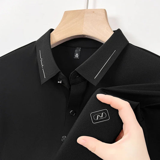 Summer Thin Ice Silk Seamless Polo Shirts Short Sleeved Lapel T-shirts 2024 Summer Trend Hot Cool-feeling Casual Men Clothing