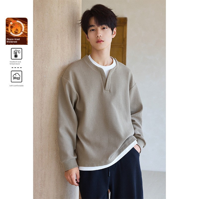 False Two-Piece Sweaters Men's Long Sleeves 2025 Spring and Autumn New Arrival Heavy Weight round Neck Men's Clothing Inner Bottoming Shirt T-Shirt Tops