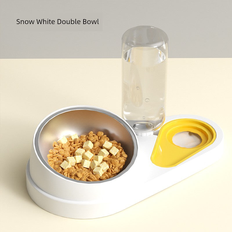 Cat Bowl Double Bowl Automatic Drinking Water Cat Food Holder Stainless Steel Dog Bowl Pet Bowl Neck Protection Oblique Bowl Drinking Water Feeding Integrated