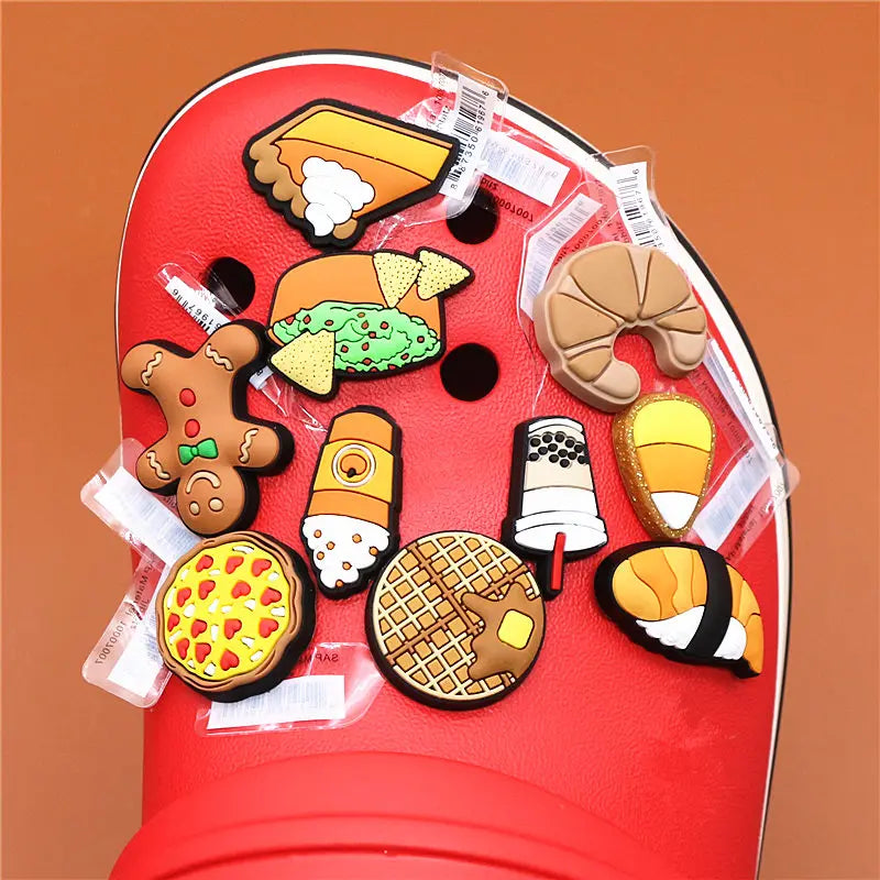 1pcs Foods Shoe Charms Cute Sushi Cookies Ice Cream Cake PVC Shoes Accessories Upper Decoraciones for Buckle Kids Gifts