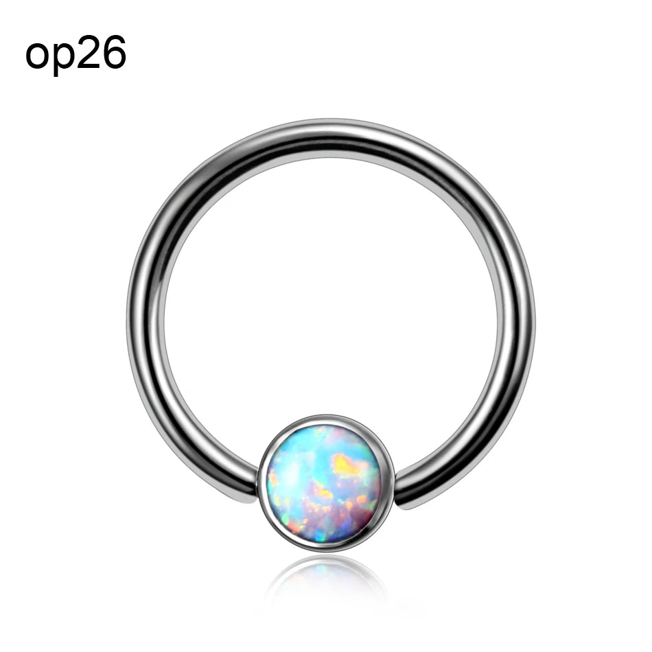 1PC G23 Titanium Opal Ear Septum Piercing Nose Ring Gem Ball BCR Piercings CBR Helix Tragus Labret Rings Piercings Body Jewelry