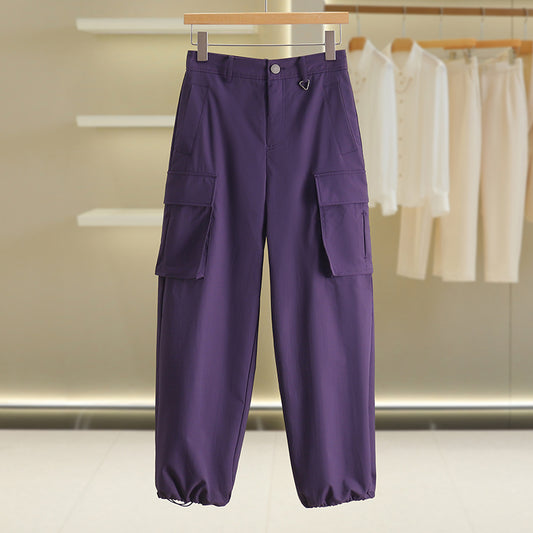 Casual Wind Loose Tappered Pure Color Cargo Pants