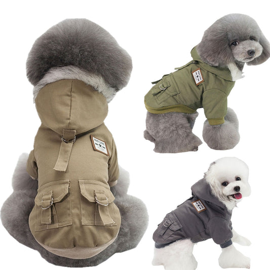 KKRP Pet Pet Dog Cat Clothes Autumn and Winter New Arrival Two Legs Parka Hooded Cotton-Padded Coat Fleece Padded Coat Tide