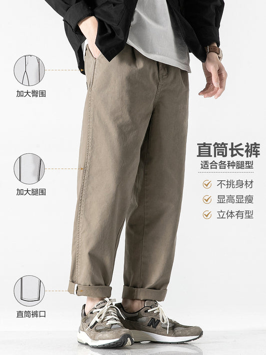 Lazy Day Original Menswear Japanese Style Solid Color Basic Cargo Pants Men Spring and Autumn Loose Straight-leg Casual Pants