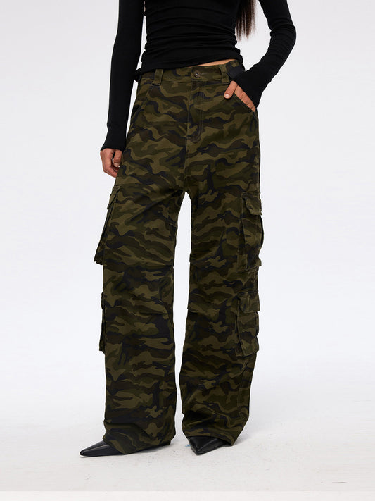 FMG American Style Loose Wide Leg Women's Clothing Camouflage Pants