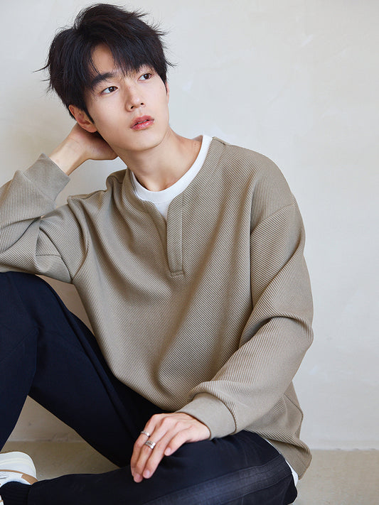 False Two-Piece Sweaters Men's Long Sleeves 2025 Spring and Autumn New Arrival Heavy Weight round Neck Men's Clothing Inner Bottoming Shirt T-Shirt Tops