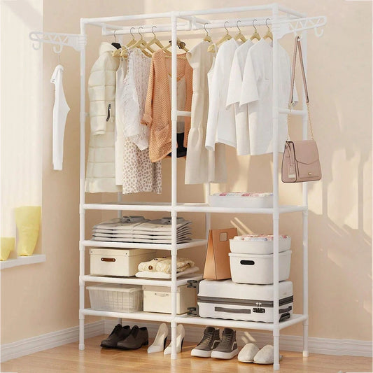 Floor Coat Rack Bedroom Coats Shelf Double-Row Large Wardrobe Hangers Simple Assembly Household Storages Shelf Clothes Hanger