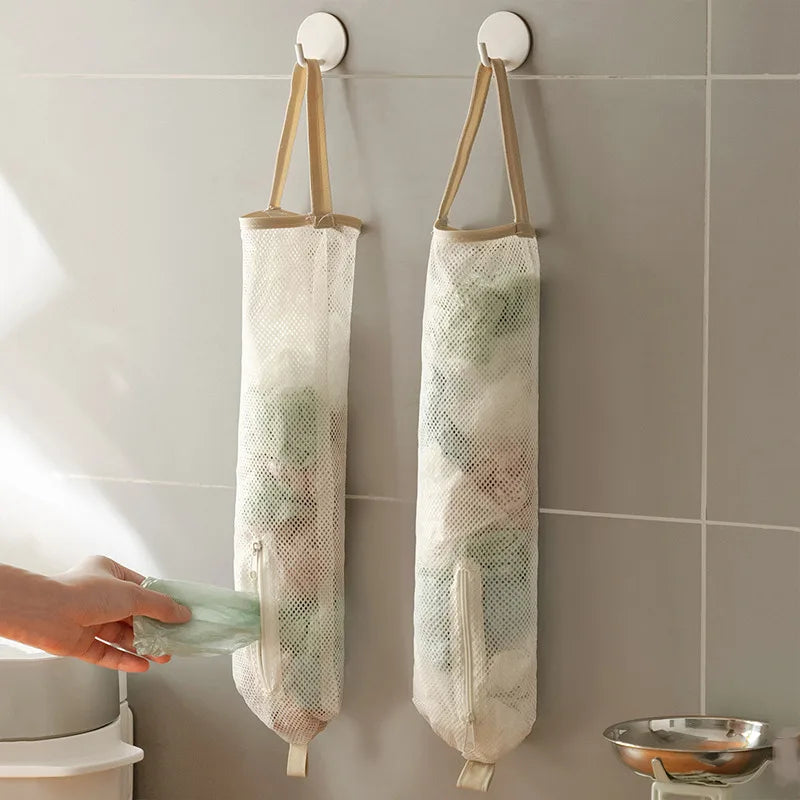 1pcs Trash Hanging Storage Plastic Bags Organization Kitchen Dispenser Garbage Wall Grocery Holder Home Dispenser Hanging Bag