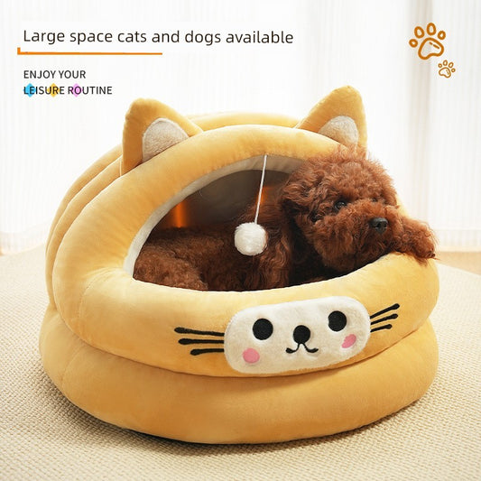 Cathouse Doghouse Semi-Closed Thickened Cat Ears Pet Bed Winter Heattech Pet Supplies All Year Round Neutral Nest