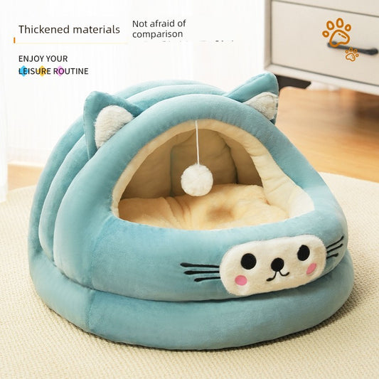 Cathouse Doghouse Semi-Closed Thickened Cat Ears Pet Bed Winter Heattech Pet Supplies All Year Round Neutral Nest