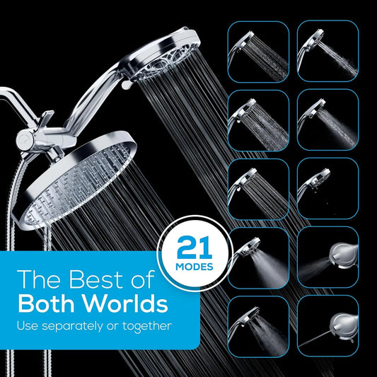 Dual Shower Head - 8'' High Pressure Rain Shower Heads with Handheld Spray Combo, Handheld & Dual Mode Easy Install