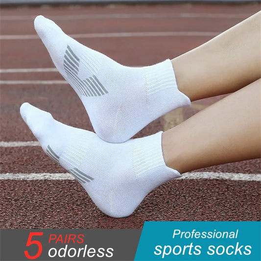 5 Pairs Sports Socks Men Running White 100% Cotton Male Mid Tube Socks Spring Summer Sweat Absorbing Calcetines