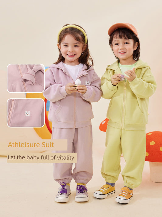 Dudu Spring and Autumn Boy Hooded Pants Sweatshirt Suit
