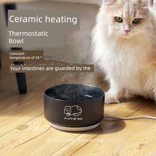 Constant Temperature Ceramic Cat Bowl Cat Drinking Bowl Heating Insulation Anti-Black Chin Care Stomach and Stomach Pet Bowl Pet Water Dispenser