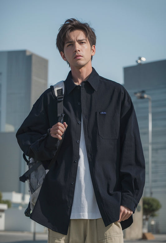 Black Long Sleeves Fall and Winter Teenager Feeling Casual Boys Parka