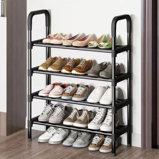 Multilaye Shoe Rack Shoes Organizer Metal Load-Bearing Footwear Organizer For Living Room Space Saving Fashion Black Shoe Shelf
