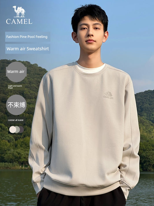 Camel Men's round Collar Sweater Men's Spring and Autumn 2025 Couple Pullover Pure Color Long Sleeves T-Shirt Bottoming Shirt Tops Men